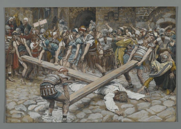 Simon of Cyrene Helps Jesus Carry the Cross — James Tissot